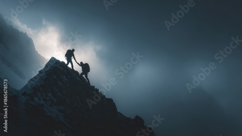 Helping Hand: Mountain Peak Success & Sunrise