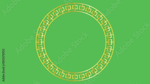 rotating golden circle frame animation with blank area on green vertical screen