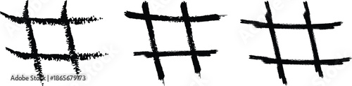 A series of four black hashtag symbols are displayed in a row on a plain white background