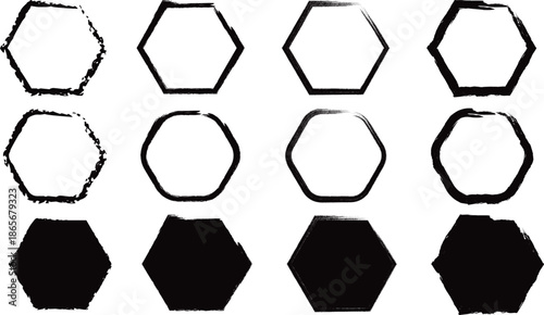 A collection of hexagonal shapes with varying fills and outlines showcasing different visual forms high quality