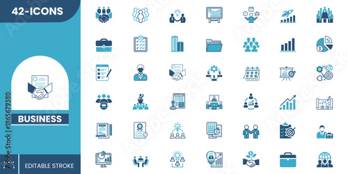 Editable Business Icon Set for Companies, Offices, Finance, Marketing, Analytics, Startup Projects.