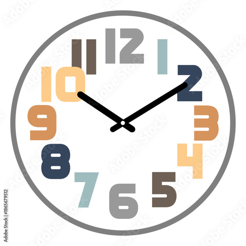 Vector watch dial with colored numbers in a modern style.