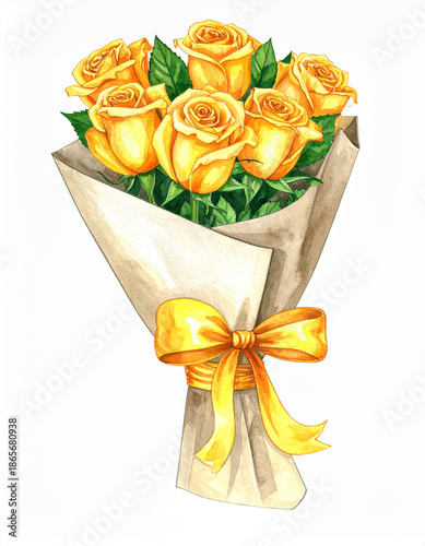 黄色い薔薇のブーケ（イラスト素材）