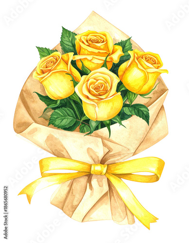 黄色い薔薇のブーケ（イラスト素材）