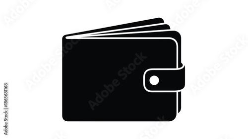 a black wallet with a white outline on a plain white background