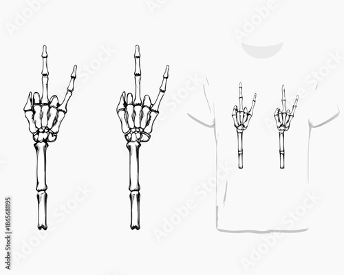 Skeleton hands and t shirt with middle finger design