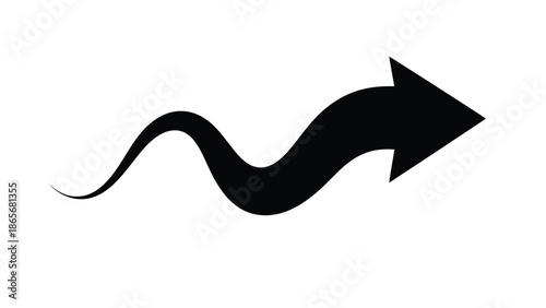 a black arrow pointing to the right with a wavy line