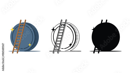 Ladder reaching towards a coin, symbolizing financial growth and opportunity