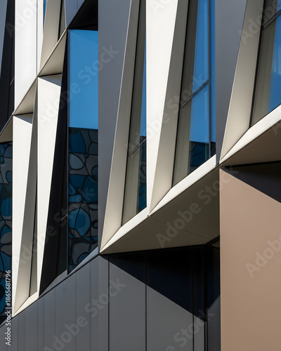 Modern Building Facade with Geometric Architectural Patterns