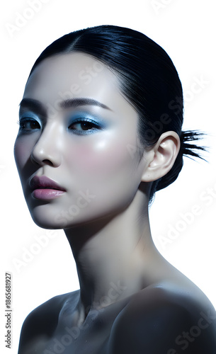 Retrato elegante de mujer con maquillaje artístico y piel perfecta