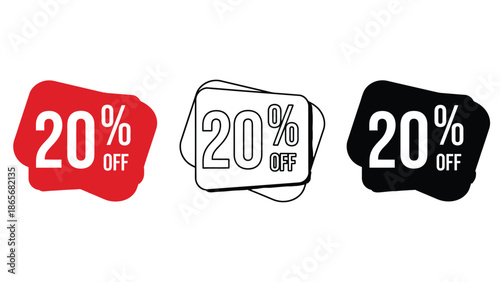 Collection of three discount tags offering 20 percent off