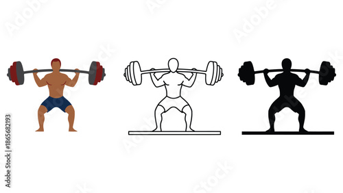 Muscular person performing a barbell squat exercise for strength training