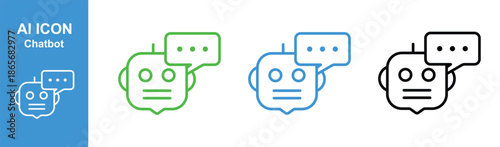 ai chatbot head icon set with speech bubble outline for digital support interface