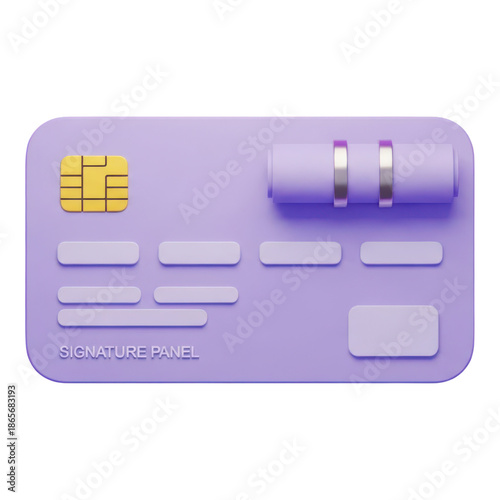 3d illustration of a purple credit card on a transparent background with gold chip