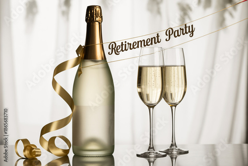 Champagne bottle and glasses for a retirement party celebration