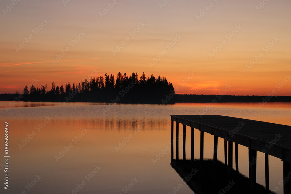 Fototapeta premium Dock At Sunset, Elk Island National Park, Alberta