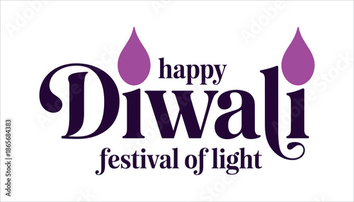 Happy Diwali Festival Of Light Greeting With Purple Text And Pink Diyas on white background 