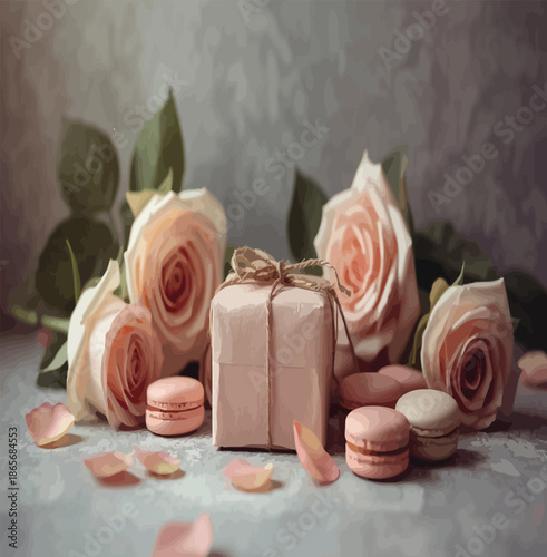 Set of Delicious Pink Macarons Illustration on White Background