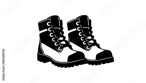 A pair of hiking boots in silhouette against a plain background