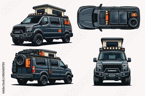 Detailed off road suv vehicle illustration set suitable for automotive vector design
