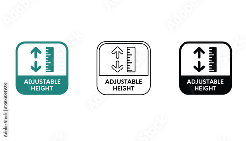 Three icons representing adjustable height settings in different colors and styles