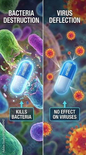 Antibiotics Kill Bacteria but Not Viruses – Medical Comparison Infographic