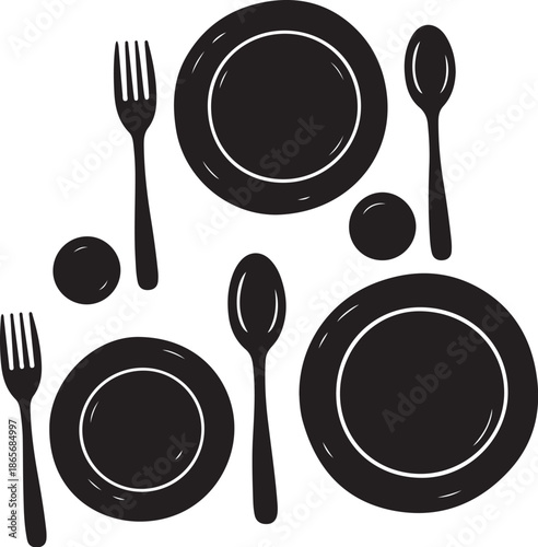 Black and White Table Setting Illustration