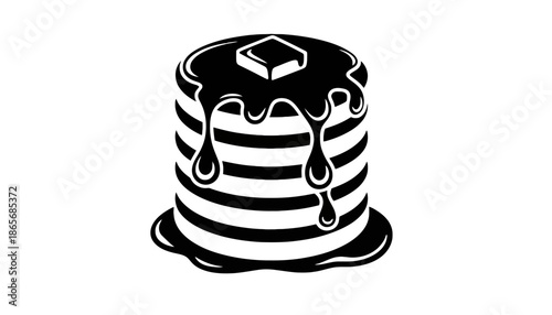 A stack of pancakes with syrup and butter on top in silhouette mode