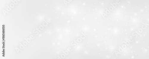Soft white dust sparkles with glowing bokeh and silver light trails. Shimmering particles, sparks, and bright highlights create a festive glow. Christmas white png vector illustration. 