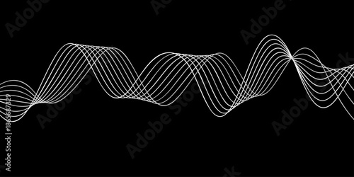 A vector illustration of blue light waves and curved line patterns forming wings of the world on a black motion background for a digital technology wallpaper design