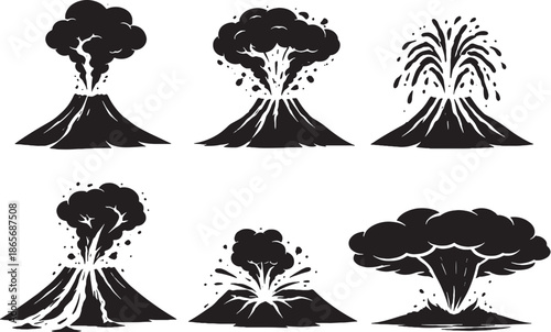 Volcanic Eruption Events Silhouette Bundle eps