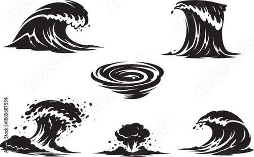 Ocean and Tsunami Forces Silhouette Bundle eps