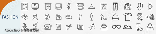 Fashion Icons: A collection of meticulously crafted, elegant line art icons representing diverse facets of the fashion industry, offering a comprehensive glimpse into design.