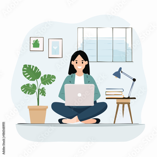 Professional Working on Laptop at Home Flat Vector for Modern Lifestyle Concept