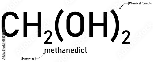 Methanediol chemical formula with callout titles