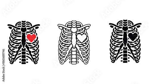 Three stylized rib cages with hearts in different colors are displayed.