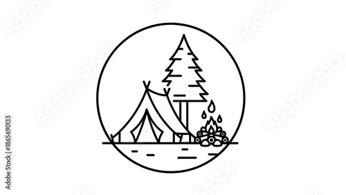Camping Tent and Pine Tree Logo.