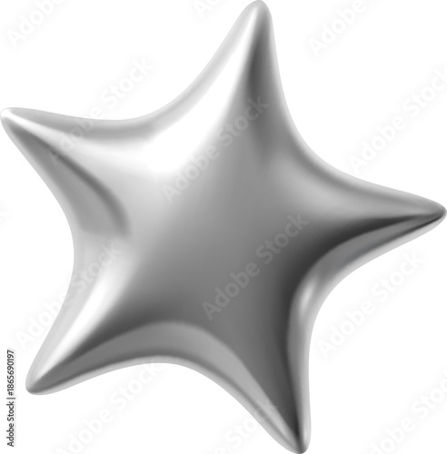 Silver 3d five point star realistic form. Customer rating silver icon, client experience ranking shiny metal five point star 3d render isolated vector symbol. Glossy gradient star form balloon