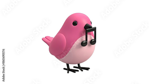 Pink cartoon bird holding a musical note