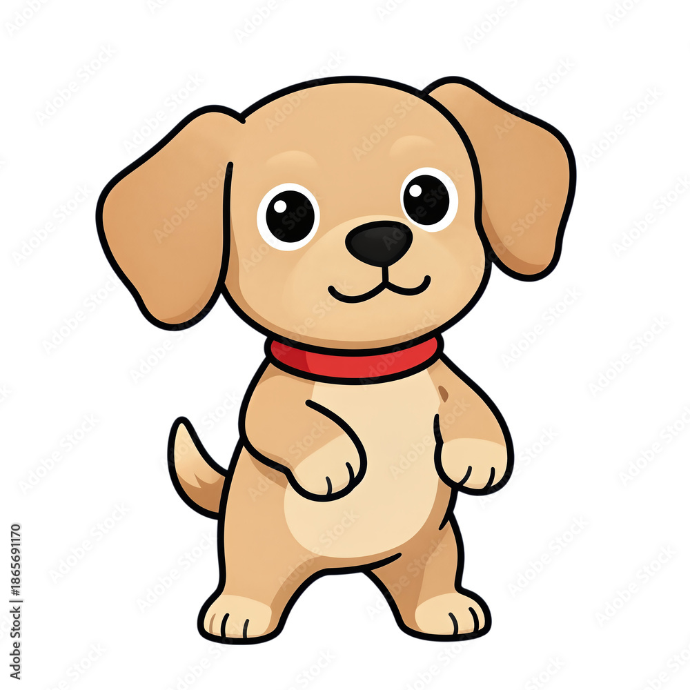 Obraz premium Cute cartoon puppy with red collar