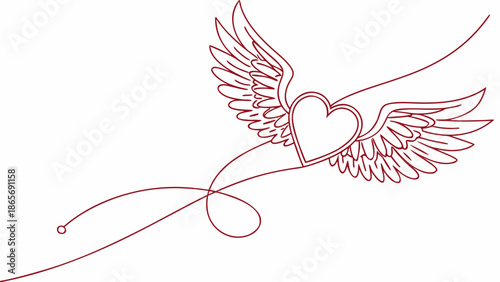 Delicate winged heart with flowing ribbon symbolizes love and freedom