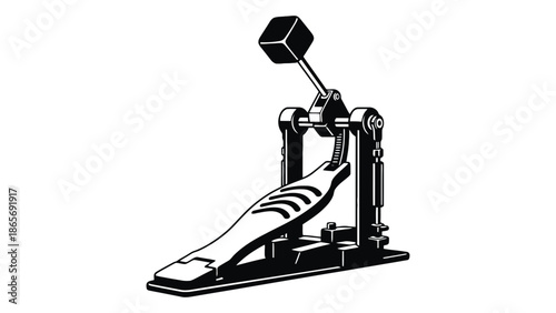 A black and white illustration of a bass drum pedal on a white background.