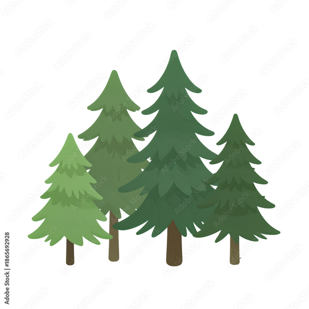 Obraz premium Four Cartoon Pine Trees in a Row