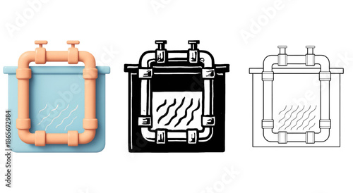 Industrial Water Tank and Plumbing Pipe Icon Set for Utilities
