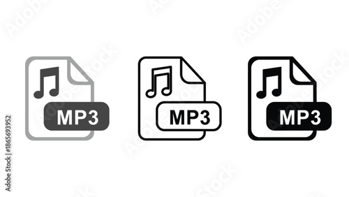 Three icons represent an MP3 audio file with a musical note.