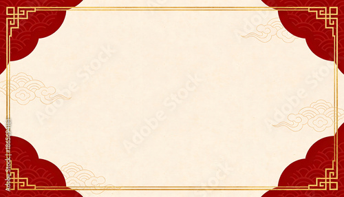 Red gold frame cloud border background chinese new year 2026 elegant red gold frame border with cloud pattern for chinese new year 2026 celebration design background and festive greeting card