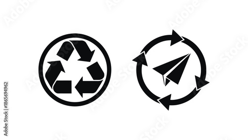 Two black recycling symbols on a white background for eco friendly practices
