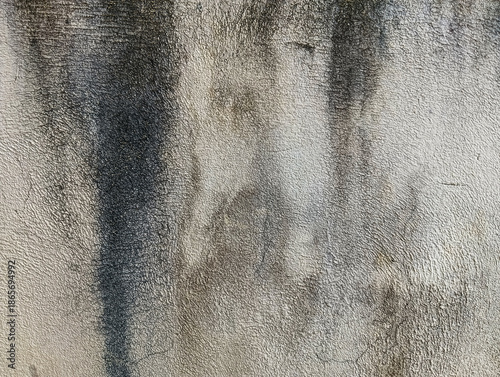 Bilde på lerret Abstract close-up of a weathered concrete wall featuring dark smoke-like stains and rough texture