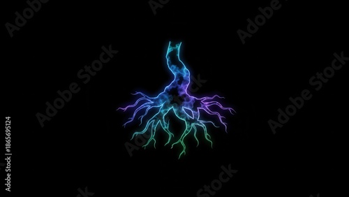 Bild auf Leinwand Intricate bioluminescent root system glowing with vibrant digital energy in the