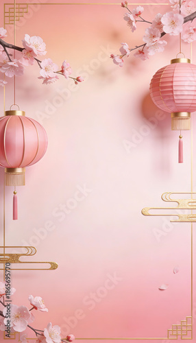 Chinese new year 2026 greeting background with pastel pink lantern flower blossom frame and gentle festive atmosphere for elegant celebration card or invitation design